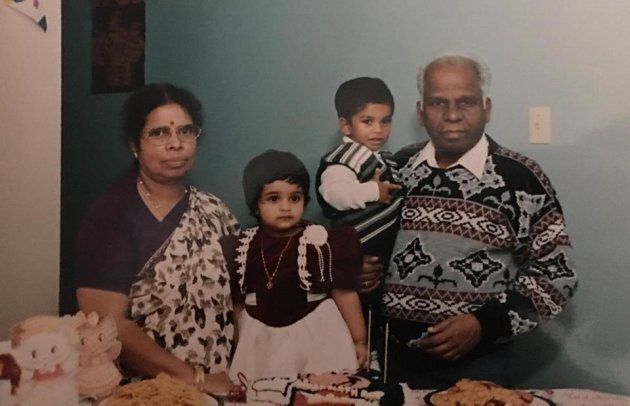Sivi Pradeepan with her maternal grandparents and cousin.