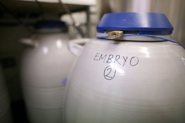 Embryos are frozen and stored in the cryo store at Birmingham Women's Hospital fertility clinic on Jan. 22, 2015 in Birmingham, England.