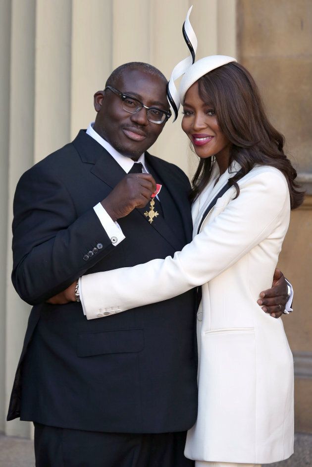 Naomi Campbell poses with fashion stylist Edward Enninful, after Enninful received his Officer of the Order of the British Empire (OBE) at Buckingham Palace, in London, October 27, 2016.