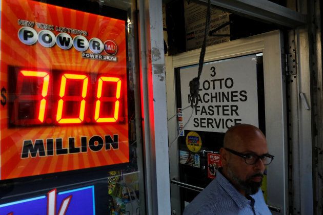 A screen displays the value of the Powerball jackpot at a store in New York City, U.S., August 22, 2017.