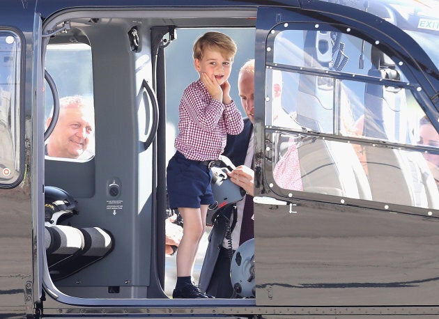 Prince George viewing helicopter models H145 and H135 before departing from Hamburg airport on the last day of his family's visit to Poland and Germany in July 2. (Photo by Chris Jackson/Getty Images)