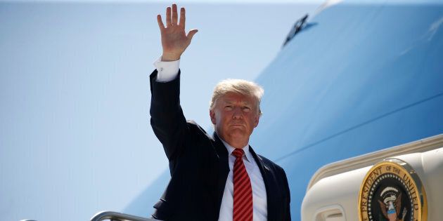 U.S. President Donald Trump waves to Marines as he departs Marine Corps Air Station Yuma in Yuma, Arizona, U.S., August 22, 2017. PredictIt.org gives Trump a 34-per-cent chance of being impeached in his first term.