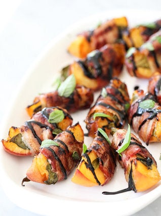 Bacon Wrapped Grilled Peaches With Balsamic Glaze