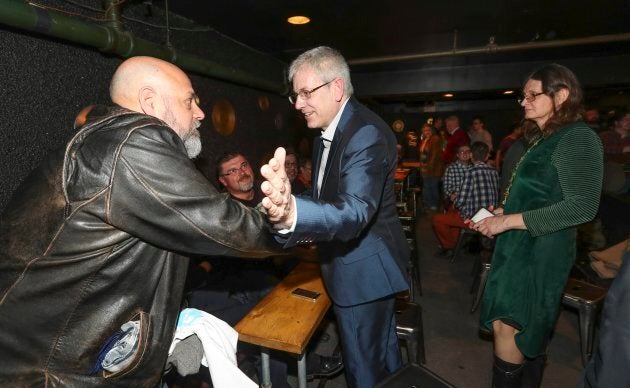 Charlie Angus greets supports after announcing his leadership bid in Toronto on Feb. 26, 2017.