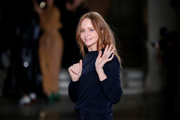 British designer Stella McCartney appears at the end of her Fall/Winter 2017-2018 women's ready-to-wear collection show during the Paris Fashion Week, in Paris, France March 6, 2017. REUTERS/Benoit Tessier