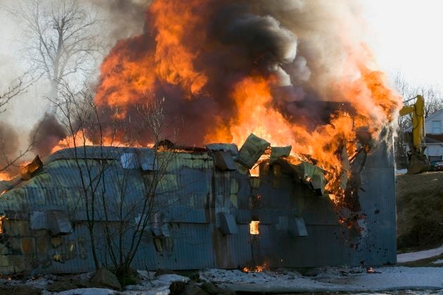 A barn burns in Quebec City, Que.