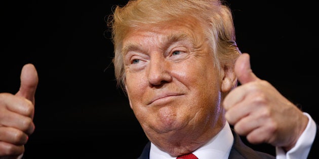 U.S. President Donald Trump gives the crowd a thumbs up at a campaign rally in Phoenix, Ariz. on Aug. 22, 2017. Finland's largest pension fund has reduced its exposure to U.S. stocks because