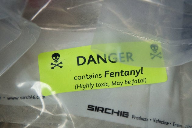 Bags of heroin, some laced with fentanyl, are displayed before a press conference regarding a major drug bust, at the office of the New York Attorney General, September 23, 2016 in New York City. (Photo by Drew Angerer/Getty Images)