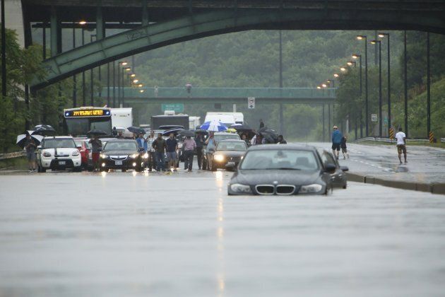 Motorists stuck on the Don Valley Parkway in Toronto on July 8, 2013.