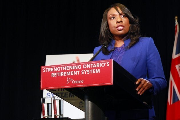 Mitzie Hunter speaks at a press conference in Ontario's legislature buildings on Dec. 8, 2014.