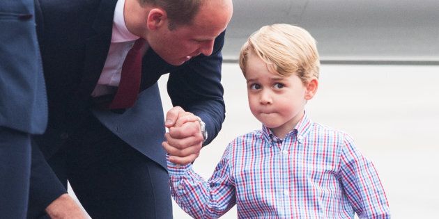 Prince William and Prince George of Cambridge arrive at Warsaw airport in July 2017. (Photo by Samir Hussein/Samir Hussein/WireImage)