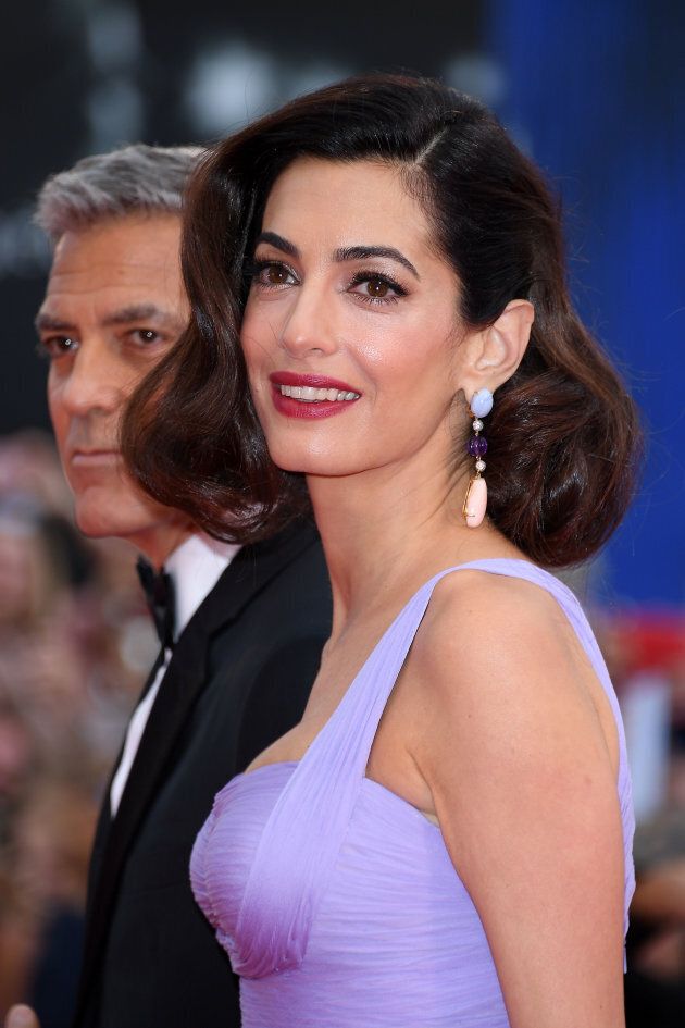 A closer look at Amal Clooney's classic hair and makeup. (Photo: Venturelli/WireImage)