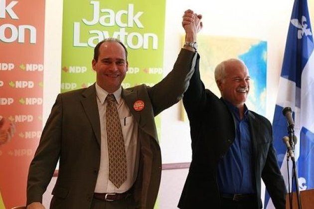 Guy Caron is shown with former NDP leader Jack Layton in Rimouski, Que. before the 2008 election.