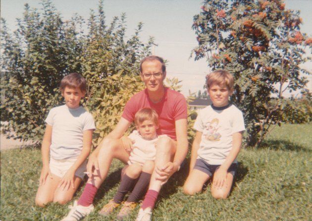 Guy Caron (on the left) at age six in 1974 with his dad Robert, and his brothers Eric, 3, and Yves, 4.