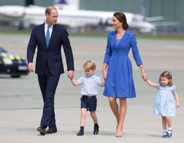 Prince William, Duke of Cambridge and Catherine, Duchess of Cambridge with their children in Warsaw, Poland on July 19, 2017. (Mateusz Wlodarczyk/NurPhoto via Getty Images)