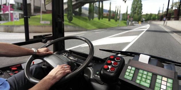 Stock image of bus driver in North America.