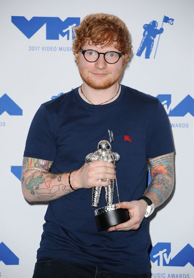 Ed Sheeran poses in the press room at the 2017 MTV Video Music Awards at The Forum on August 27, 2017 in Inglewood, California. (Photo by Jason LaVeris/FilmMagic)