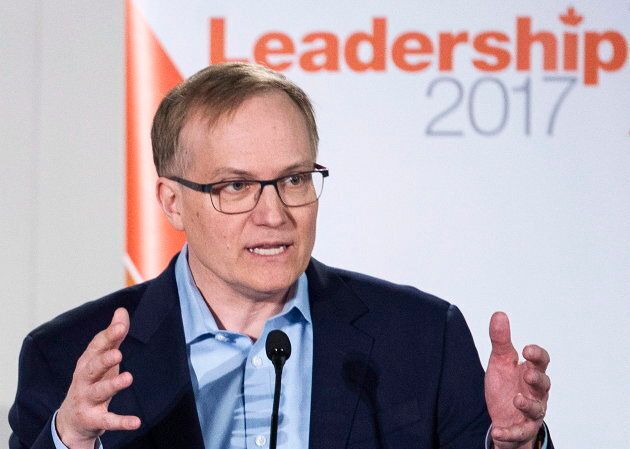 NDP leadership candidate Peter Julian makes a point during a leadership debate in Montreal on March 26, 2017.