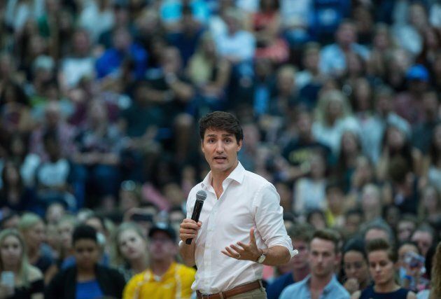 Prime Minister Justin Trudeau responds to questions during a town hall at UBC Okanagan in Kelowna, B.C., Sept. 6, 2017.