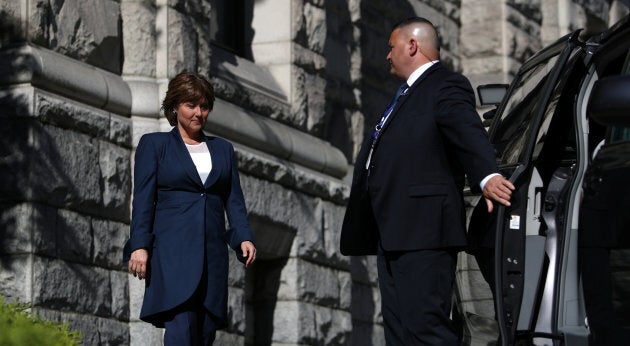 British Columbia Premier Christy Clark leaves the legislature after being defeated in a non-confidence vote in Victoria, B.C., June 29, 2017.