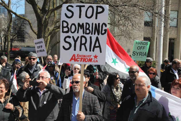 Protest against U.S. President Donald Trump's decision to launch airstrikes against Syria on April 8, 2017 in Toronto, Ont.