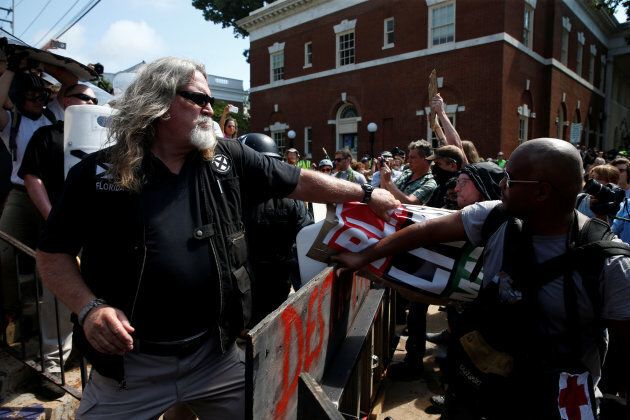 White nationalists clash with a group of counter-protesters in Charlottesville, Va. on August 12, 2017.