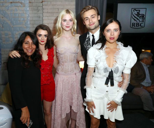(L-R) Haifaa Al Mansour, Maisie Williams, Elle Fanning, Douglas Booth, Bel Powley at the RBC hosted 'Mary Shelley' cocktail party at RBC House.