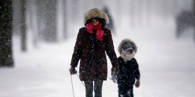Alyssa Gerber walks through a Toroto park during a snowstorm on Dec. 14, 2013.