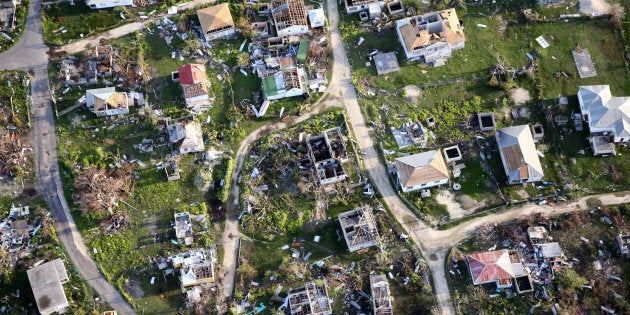 Aerial view of the Codrington lagoon Sept. 22, 2017 in Codrington, Antigua and Barbuda.