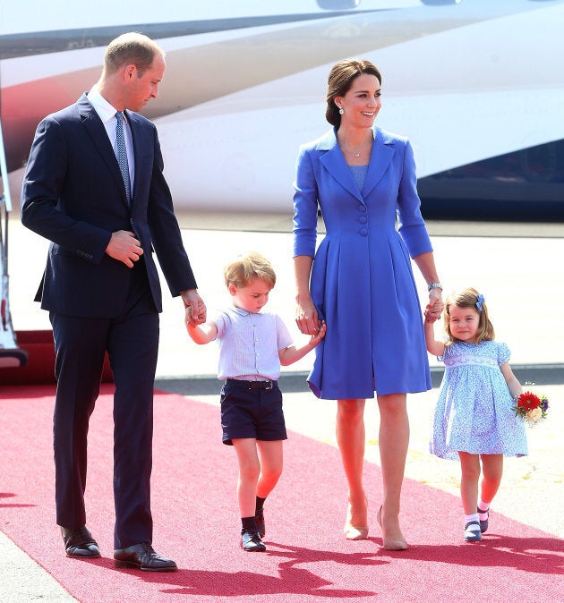 The Duke and Duchess of Cambridge and their children arrive at Berlin's Tegel Airport on July 19, 2017 in Berlin, Germany. (Photo by DMC/GC Images)