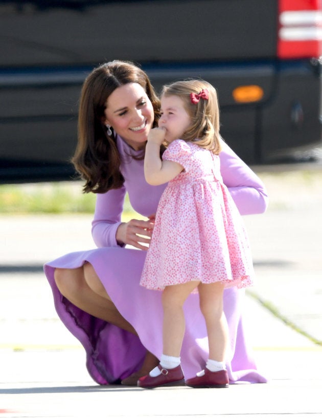 The Duchess and her daughter, Princess Charlotte, at Hamburg airport on July 21, 2017 in Hamburg, Germany. (Photo by Karwai Tang/WireImage)