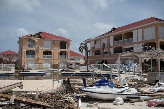 This general view shows the wreckage of a resort in the Baie Nettle area of Marigot on Saint Martin island on Sept. 12, 2017, after it was devastated by Hurricane Irma.