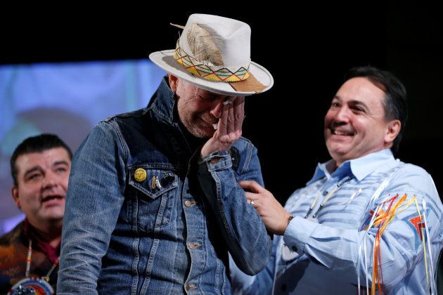 Gord Downie reacts during an honouring ceremony at the Assembly of First Nations Special Chiefs Assembly in Gatineau, Quebec, Dec. 6, 2016. (REUTERS/Chris Wattie)