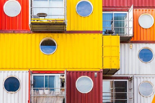 Shipping container homes at Trinity Buoy Wharf, Poplar, London, U.K.