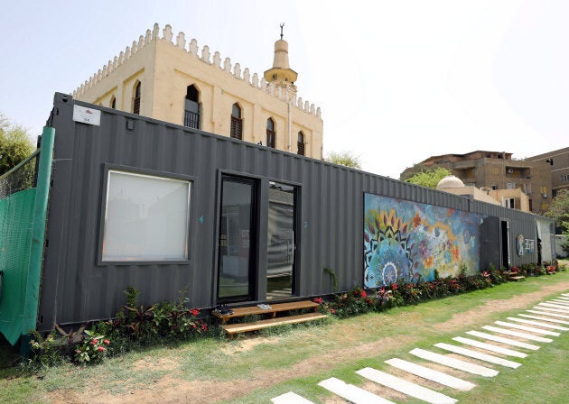 A health club built from repurposed shipping containers in Cairo, Egypt.