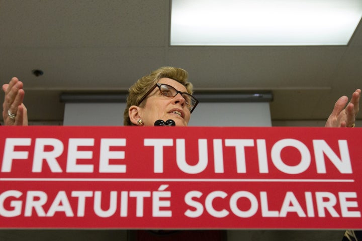 Ontario Premier Kathleen Wynne announces a new free tuition grant for students going into secondary education in Kingston, Ont., on March 31, 2016.