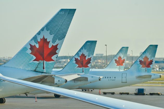 A view of Air Canada planes at Toronto's Pearson International Airport, Wed. July 20, 2016. Air Canada has gone public with a grievance about CBC's reporting "bias."