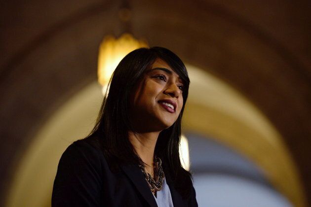 Empty halls are seen behind Leader of the Government in the House of Commons Bardish Chagger as she speaks with media in the Foyer of the House of Commons on June 22, 2017.