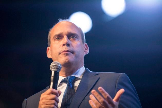 Guy Caron speaks in Hamilton on Sept. 17, 2017.