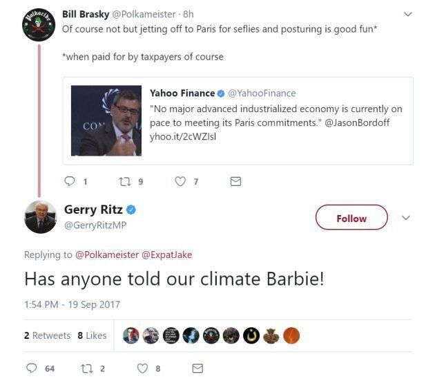 A screengrab of the deleted tweet for which Tory MP Gerry Ritz apologized on Sept. 19, 2017.