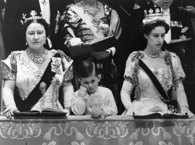 Queen Elizabeth, Queen Mother and Prince Charles with Princess Margaret Rose in the royal box at Westminster Abbey watching the Coronation ceremony of Queen Elizabeth II. (Topical Press Agency/Getty Images)