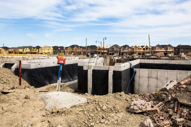 The foundation of a house is seen at a construction site in Brampton, Ont., on May 20, 2017.