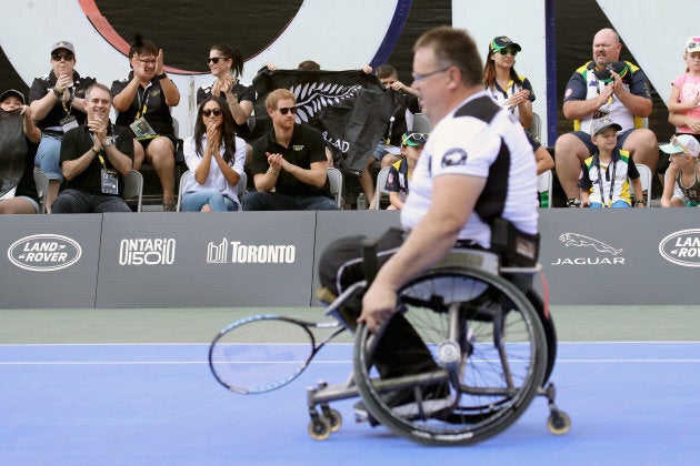 Prince Harry and Meghan Markle attend a Wheelchair Tennis match during the Invictus Games 2017 at Nathan Philips Square on September 25, 2017 in Toronto. (Chris Jackson/Getty Images for the Invictus Games Foundation )