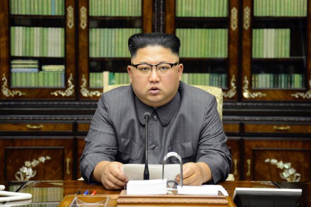 This picture taken on Sept. 21, 2017 and released from North Korea's official Korean Central News Agency (KCNA) shows North Korean leader Kim Jong-Un delivering a statement in Pyongyang as regards to a speech made by the president of the United States of America at the UN General Assembly.