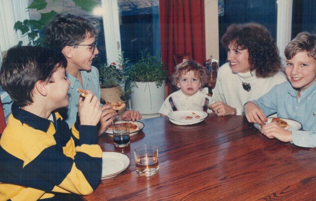 Margaret Trudeau with her sons in December 1986. From left, Michel; 11; Justin; 14; Kyle Kemper; 2; Margaret; and Sasha; 12. (Boris Spremo/Toronto Star via Getty Images)