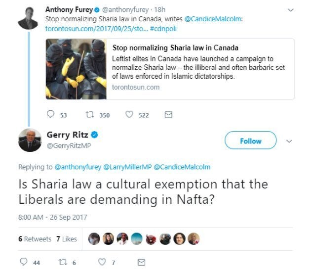 Screengrab of a tweet sent by Tory MP Gerry Ritz.