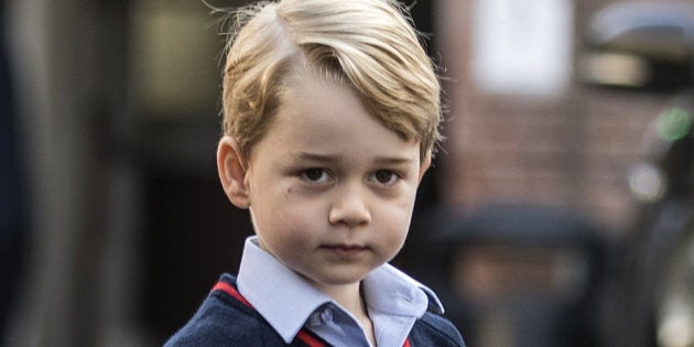 Prince George arrives for his first day of school at Thomas's Battersea.