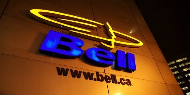 A nighttime shot of Bell Canada's corporate logo, seen in Montreal. Bell is urging the government to include tough copyright measures in NAFTA.