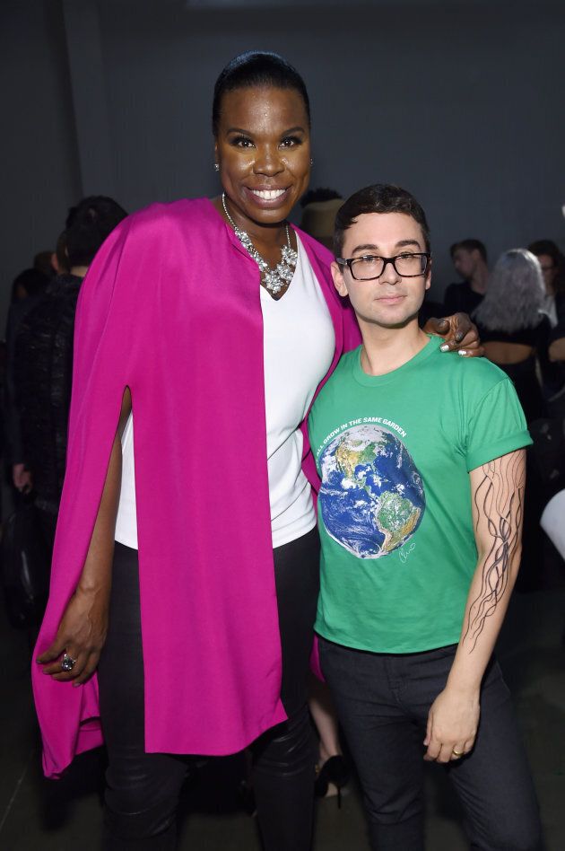 Leslie Jones and Christian Siriano pose backstage at New York Fashion Week on September 9, 2017.