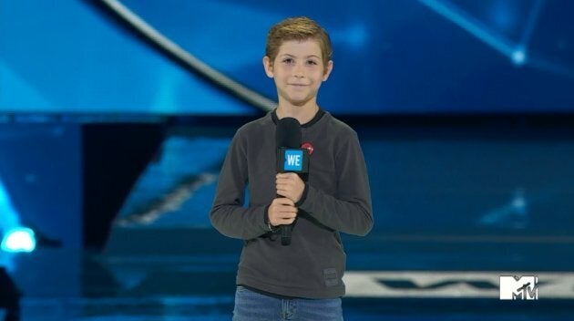 Actor Jacob Tremblay talks to the audience at We Day Toronto.